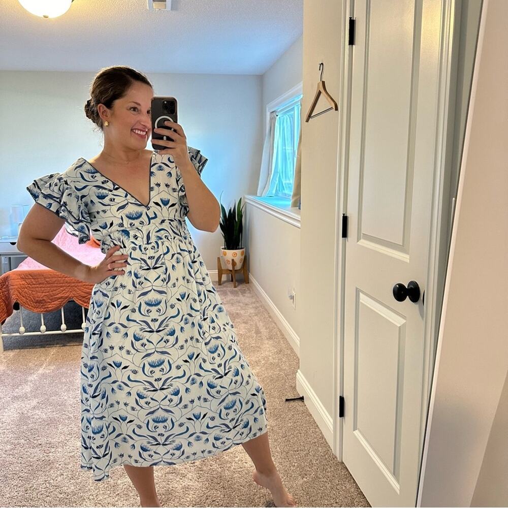 Tuckernuck Monsoon & Beyond White Blue Floral Cotton Maxi Dress XS - Picture 3 of 15